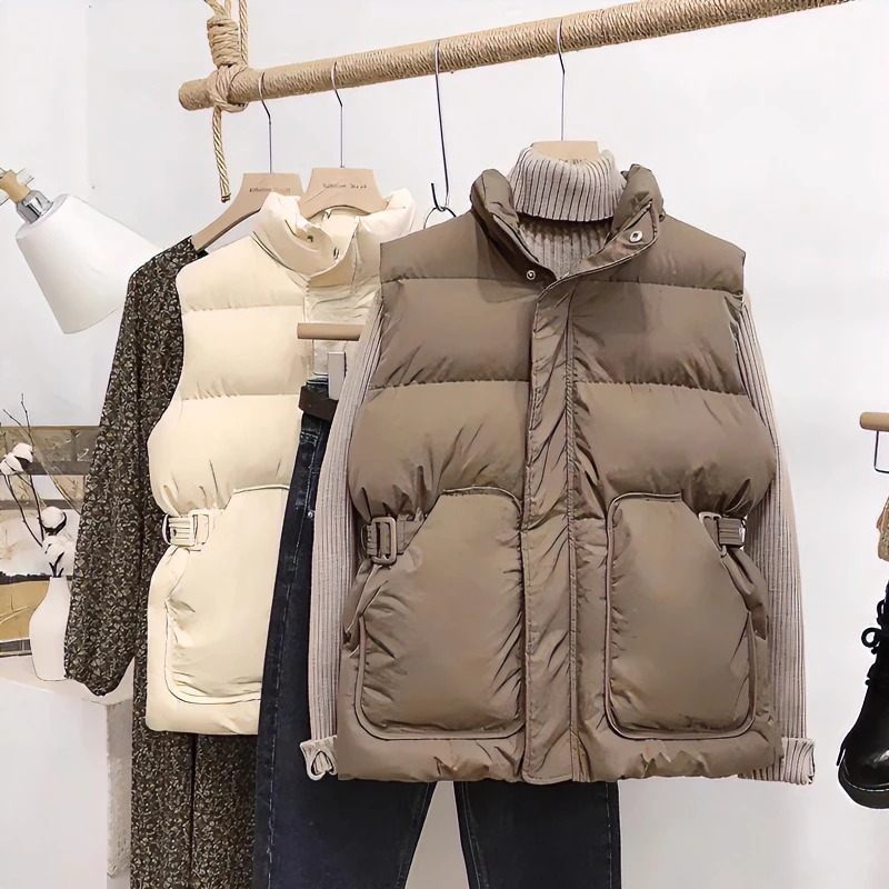 胖mm棉马甲女秋冬新款时尚保暖潮流洋气立领收腰百搭无袖坎肩马夹