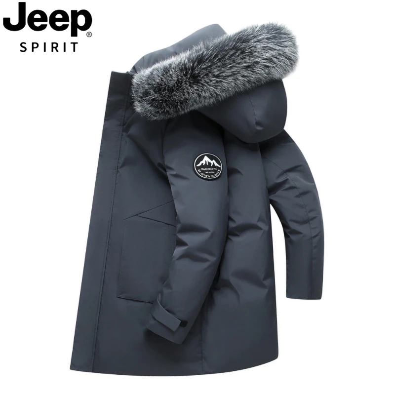 JEEP SPIRIT新款男装羽绒服防寒保暖加厚连帽中长款工装鸭绒外套