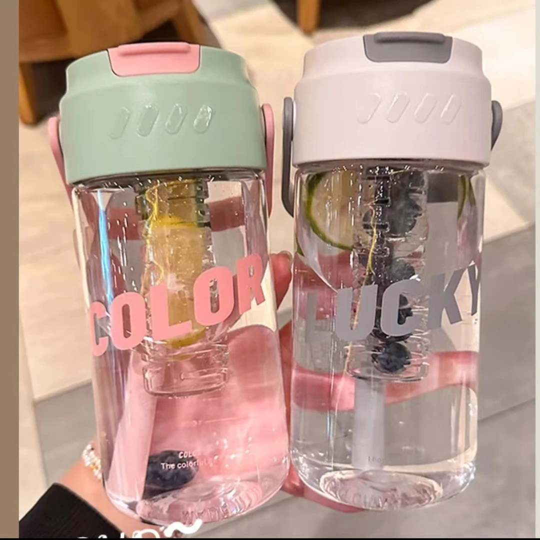 夏季花茶带吸管杯子ins高颜值水杯透明小巧简约冷水杯少女心韩版