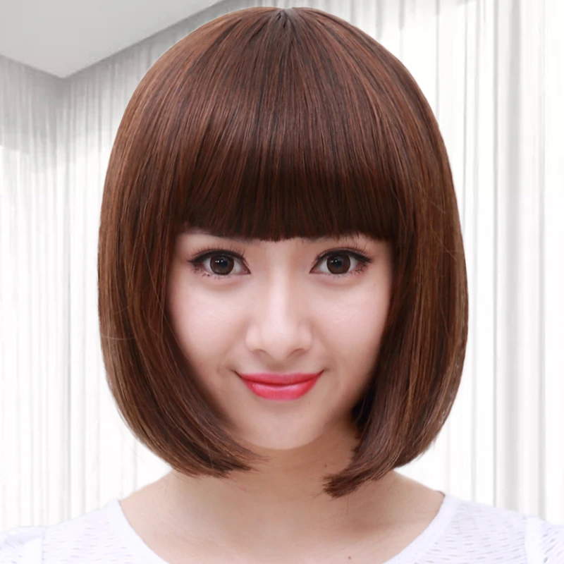 假发女短直发bobo头齐刘海中长发波波头内扣蓬松短发时尚整顶头套