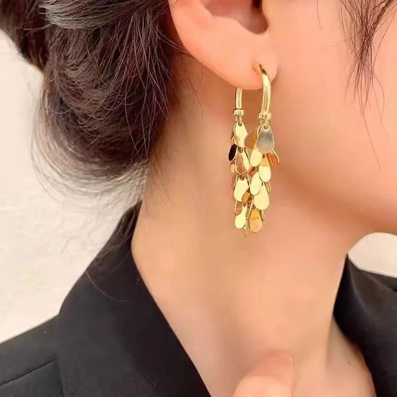 铜合金无非金属耳饰 小众设计金属亮片流苏轻奢时尚百搭简约耳饰