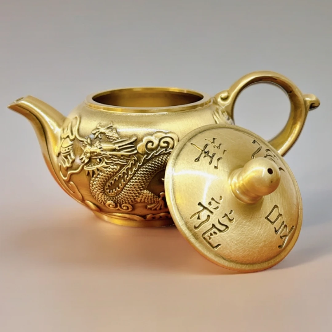 周年庆经典款【龙凤呈祥茶壶】黄铜高档茶壶办公室茶桌装饰摆件