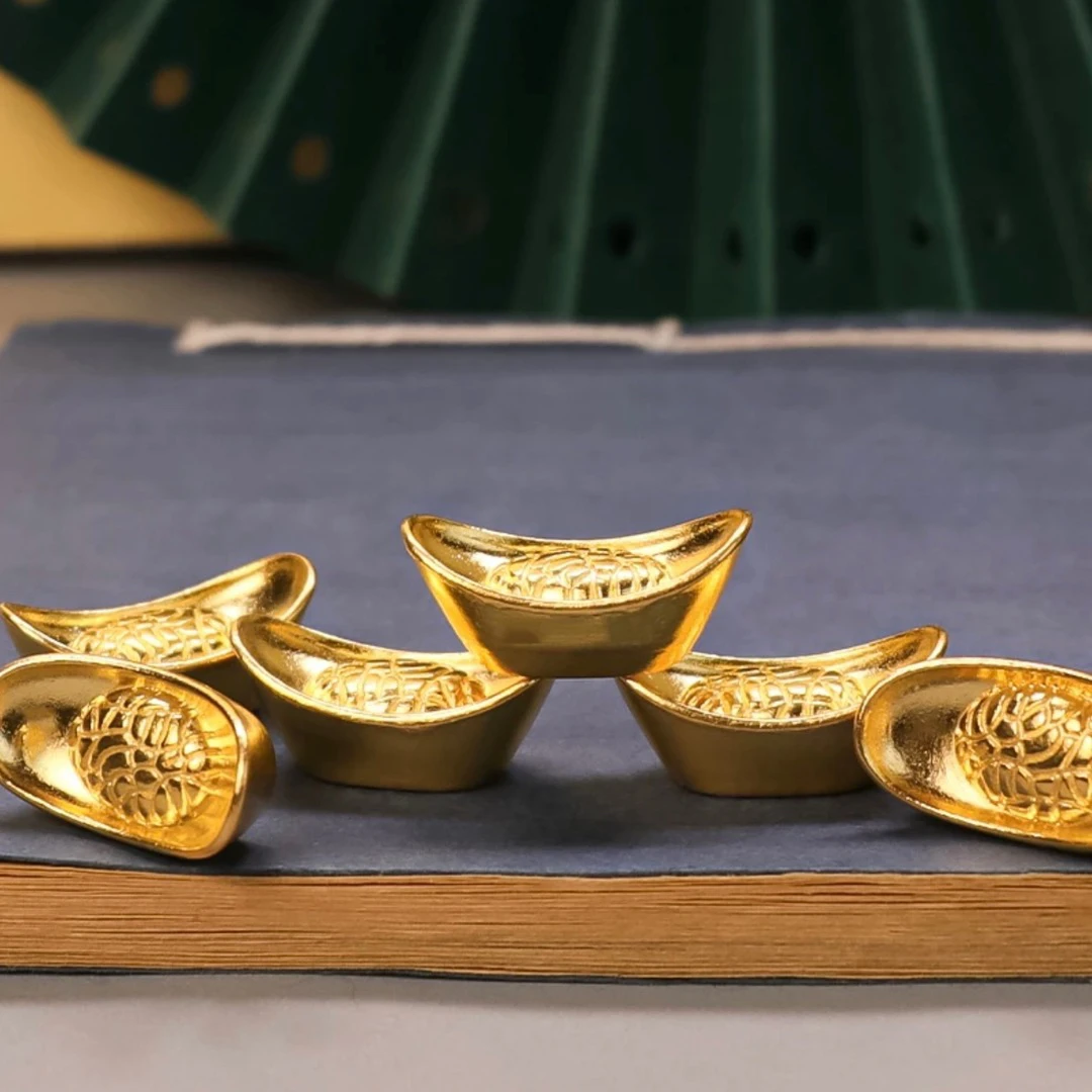 T【合金实心金元宝】茶桌摆件压缸创意家居摆件金色工艺品摆饰