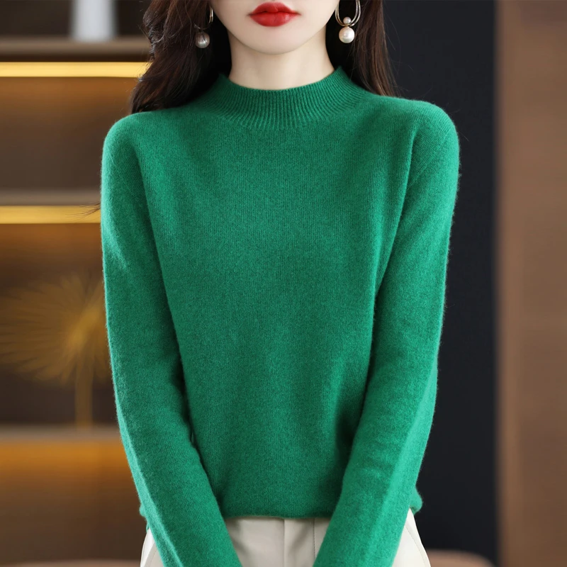 一线成衣无缝羊毛衫半高领纯色时尚女士百搭宽松修身长袖秋冬显瘦