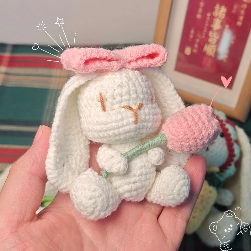 垂耳兔可爱手工编织玩偶蝴蝶结diy材料包自制毛线包挂件装饰礼物