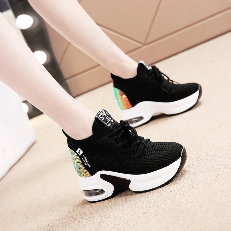 厚底内增高女鞋2024年新款春秋季飞织单鞋懒人一脚蹬休闲韩版百搭