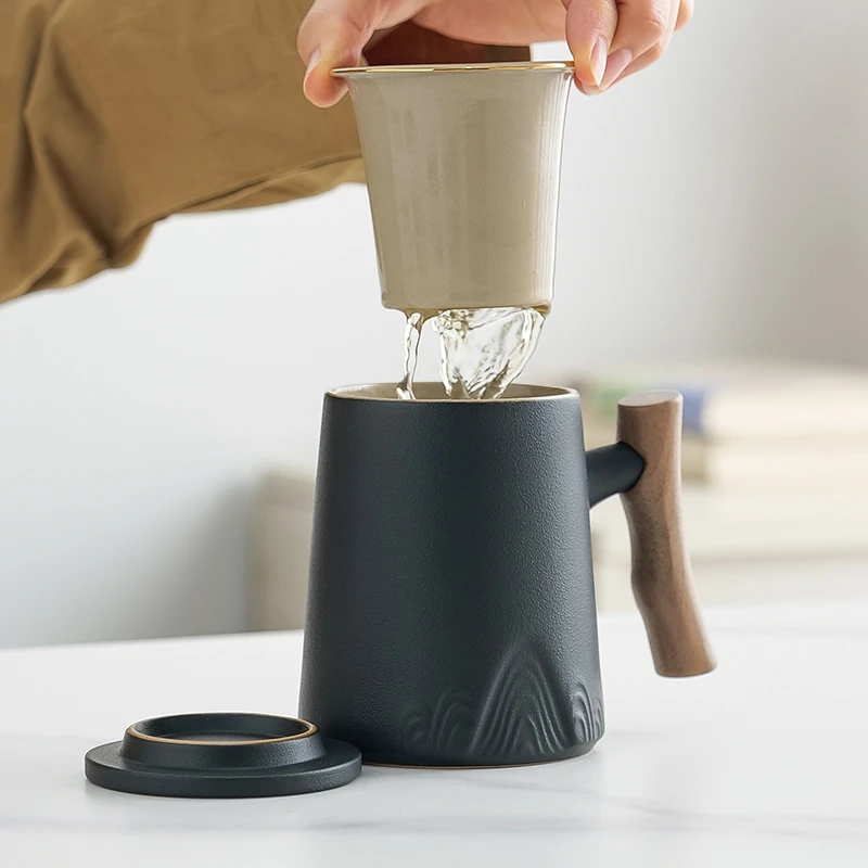 宋建白瓷陶瓷办公杯简约个人专用茶水分离带盖过滤喝茶杯定制LOGO