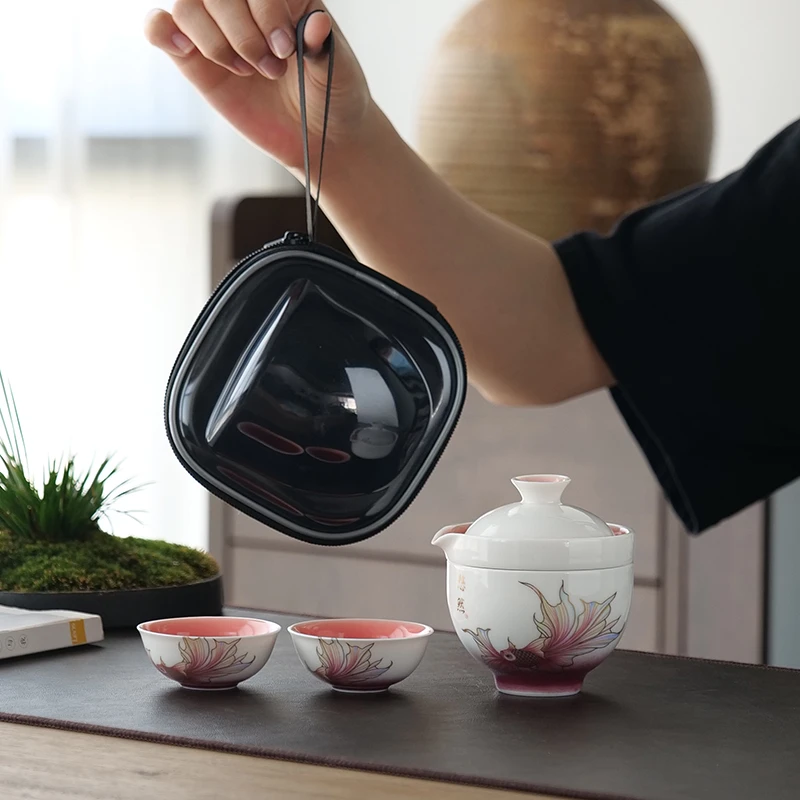 陶瓷一壶两杯旅行茶具户外随身携带如鱼得水快客杯功夫茶具便携式