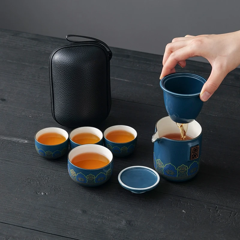 宋建白瓷陶瓷旅行茶具套装一壶四杯便携户外随行快客杯露营喝茶壶