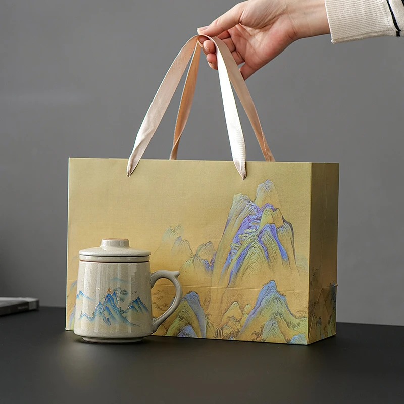 宋建白瓷高档简约泡茶杯 中式带盖马克杯 家用客厅茶水分离陶瓷