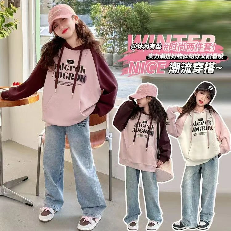 女童春秋连帽卫衣2025新款儿童中大童韩版洋气套头打底衫上衣春装