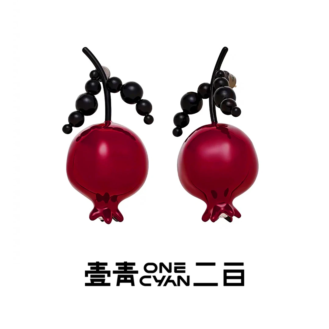 铜合金珐琅耳饰 《多福》珐琅石榴耳钉秋冬新款