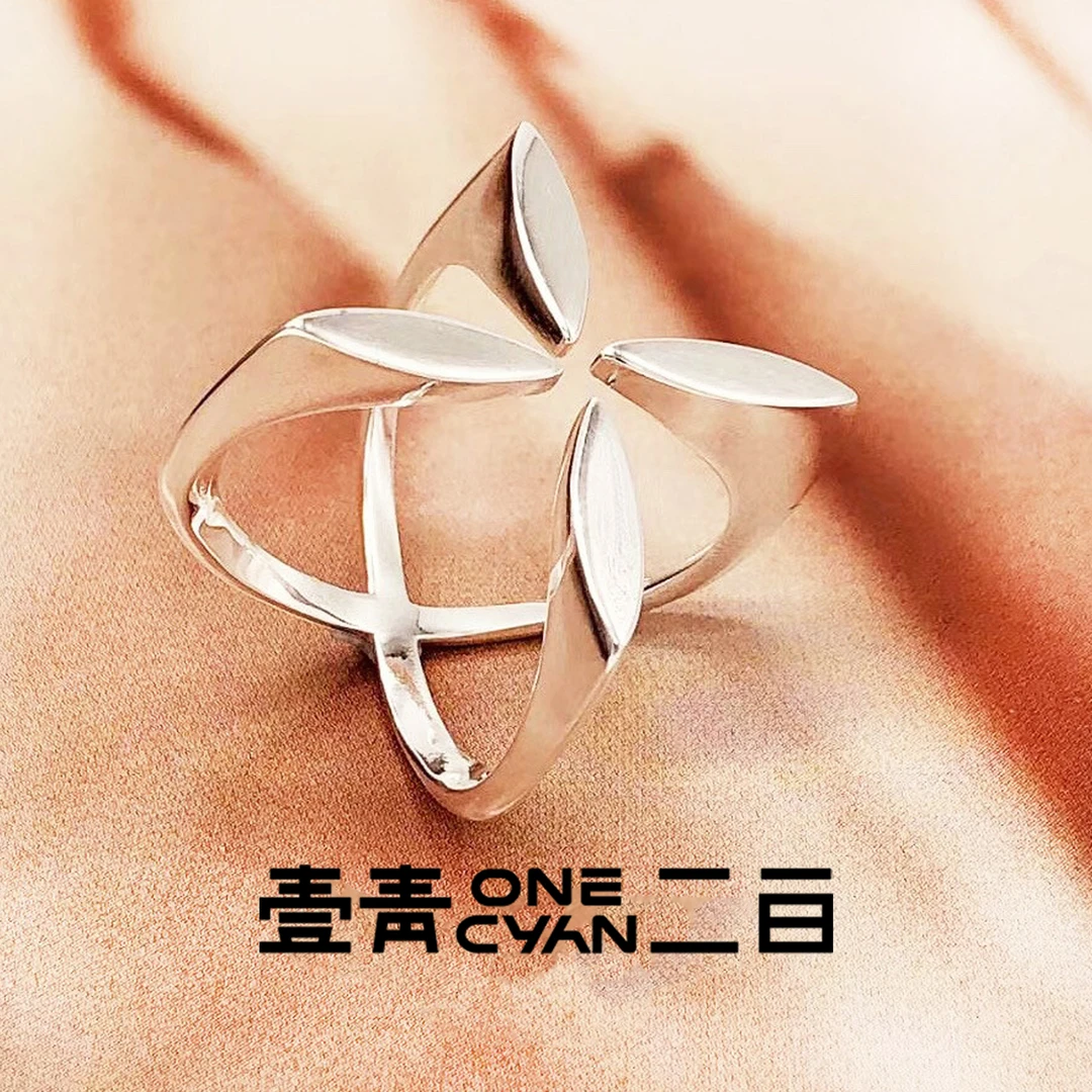 925银戒指 《如隐》四叶草立体环绕戒指纯银戒指