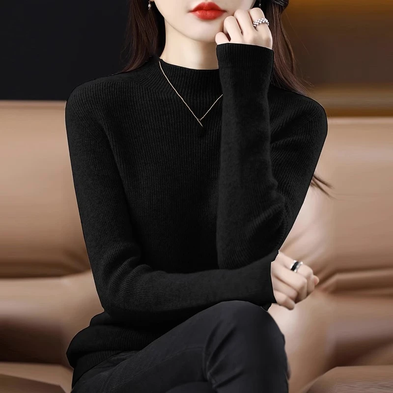 春夏针织打底毛衣长袖半高领春夏新款韩版百搭修身保暖套头针织衫