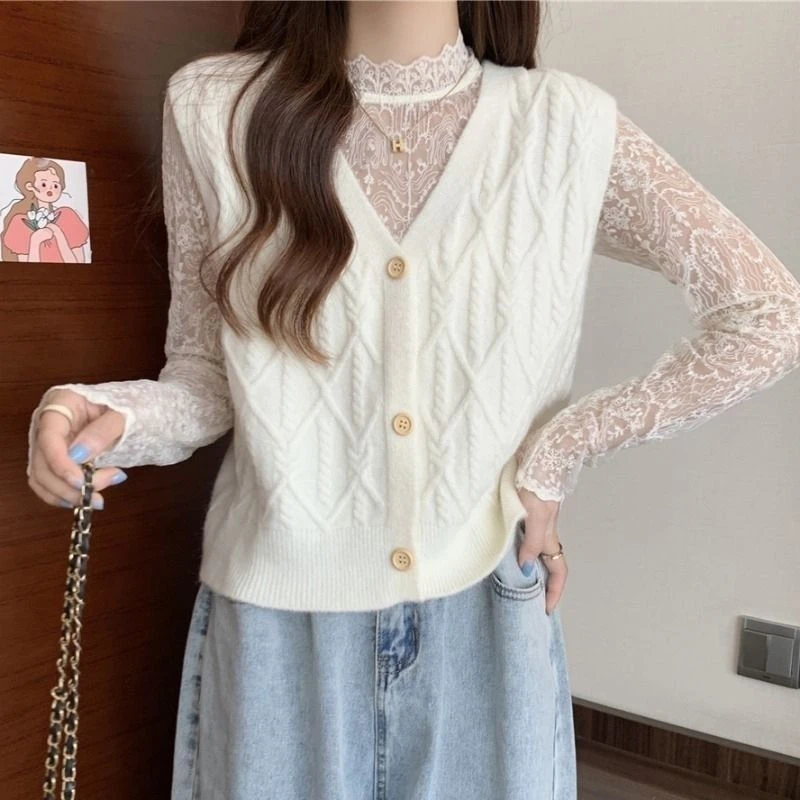 秋季毛衣马甲女款春季学院风洋气减龄百搭外穿针织衫v领马夹背心