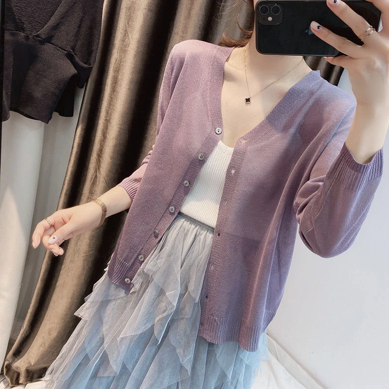 针织开衫女夏季薄款2023年新款冰丝防晒衣外搭空调衫简约小外套