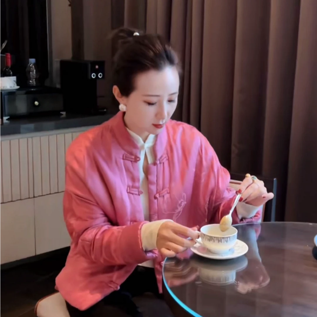 新中式宽松蝙蝠款提花盘扣中国风民族风棉衣女装