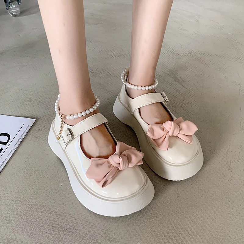 蝴蝶结厚底玛丽珍小皮鞋女2025年新款春夏季复古单鞋