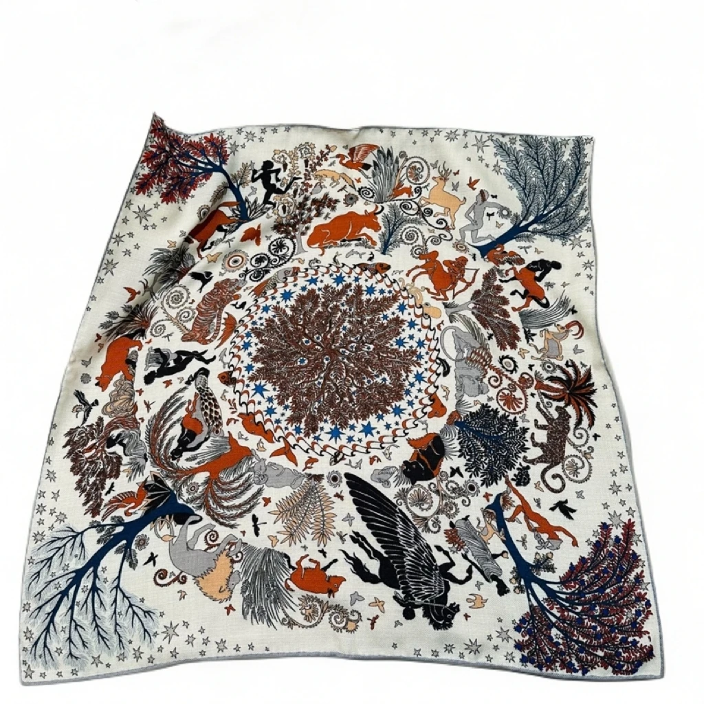 七七《玛雅丛林》丝羊毛方巾 65cm*65cm 多色 超美的配色