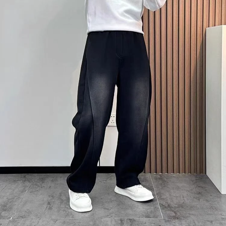 新品秋季美式高街直筒弯刀裤高级感阔腿裤宽松百搭男士运动休闲裤