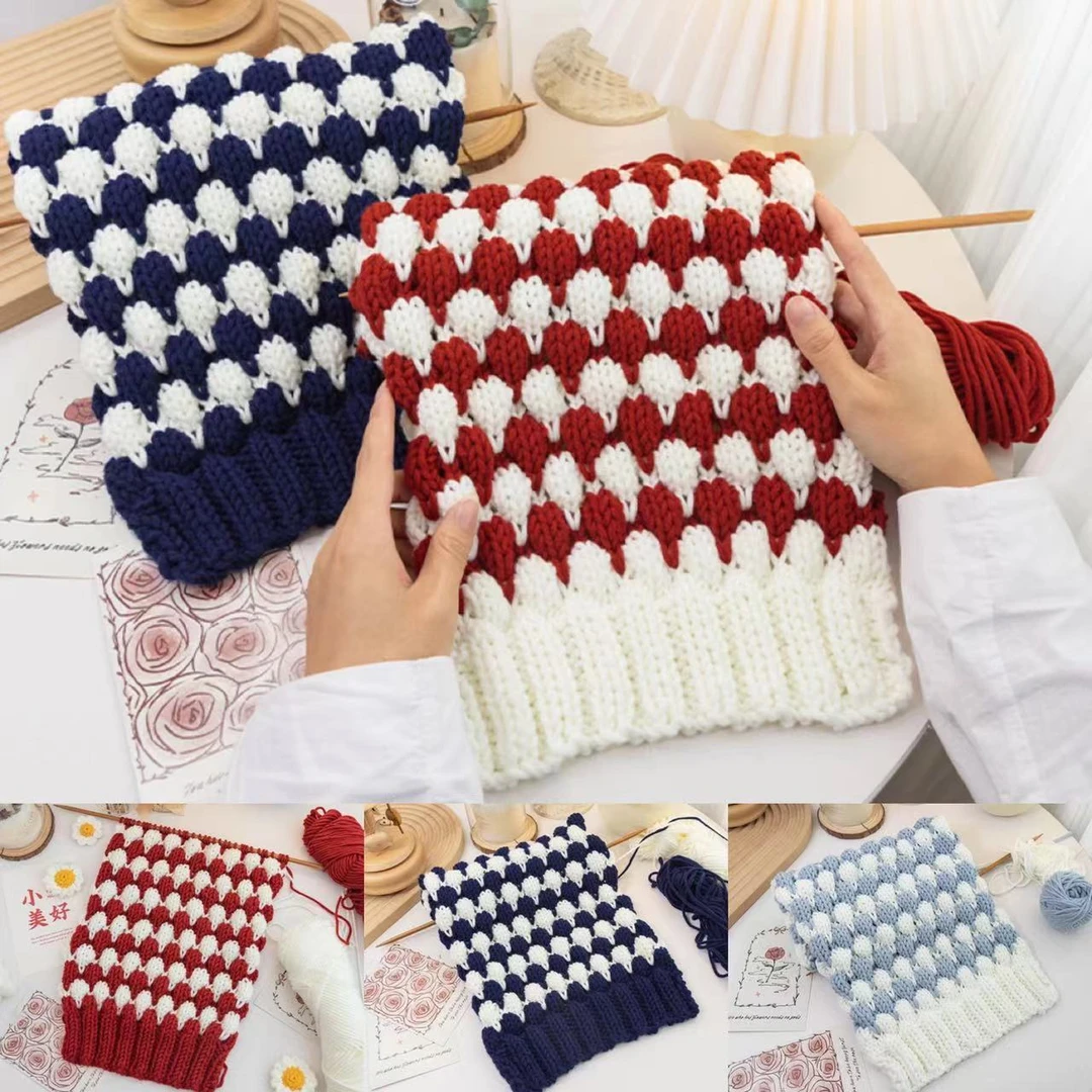 围巾手工编织双色拼接泡芙啵啵围巾材料包diy送女朋友男朋友礼物