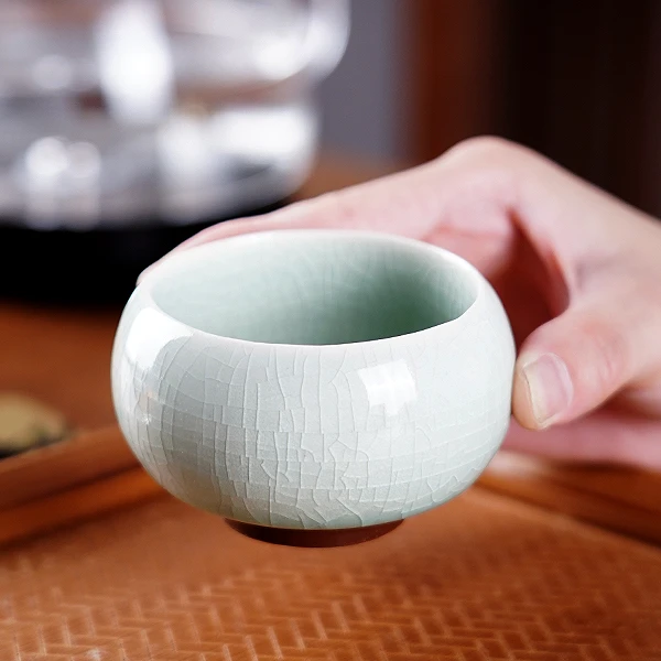 仿古康熙通宝底款哥窑可养线冰片杯禅定杯铜钱杯主人杯品茗杯X350