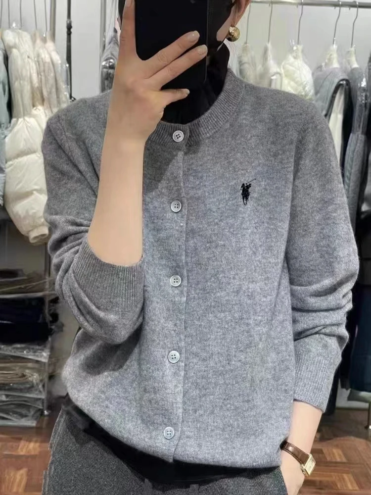 【CHEN.BAO】100%纯羊毛开衫女毛衣针织外套刺绣宽松上衣休闲外搭