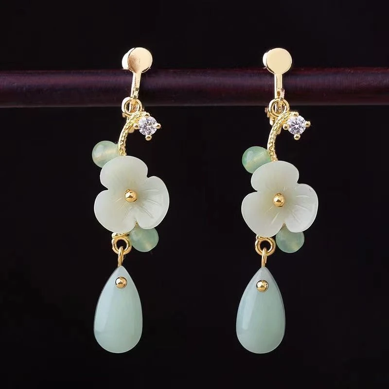 合金仿水晶耳饰 耳环女无耳洞无痛耳夹简约民族古风个性百搭汉服