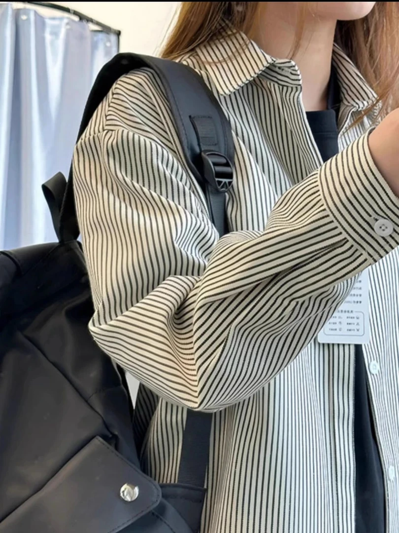 美式黑白条纹衬衫cleanfit男长袖高级感潮流衬衣春秋韩风情侣外套