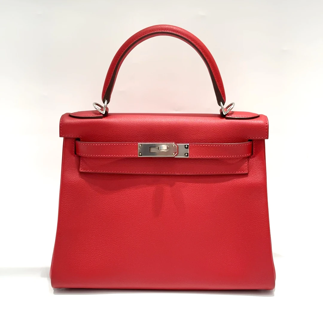 99新 爱马仕 Hermes  Kelly 28  55 法国红 银扣  C刻