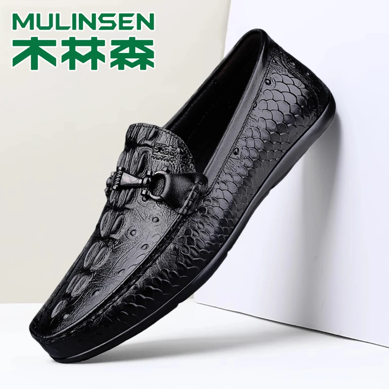 木林森新款皮鞋男时尚高档潮流商务透气一脚蹬软皮软底豆豆鞋