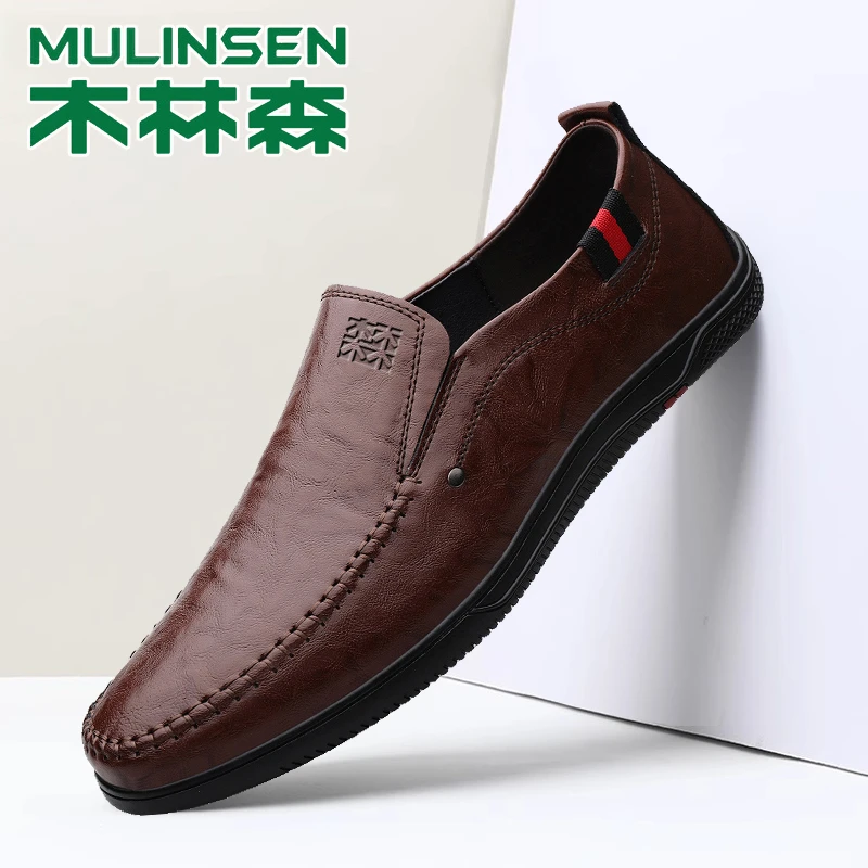 木林森低帮软底套脚懒人日常舒适轻便透气防滑耐磨驾车商务男皮鞋