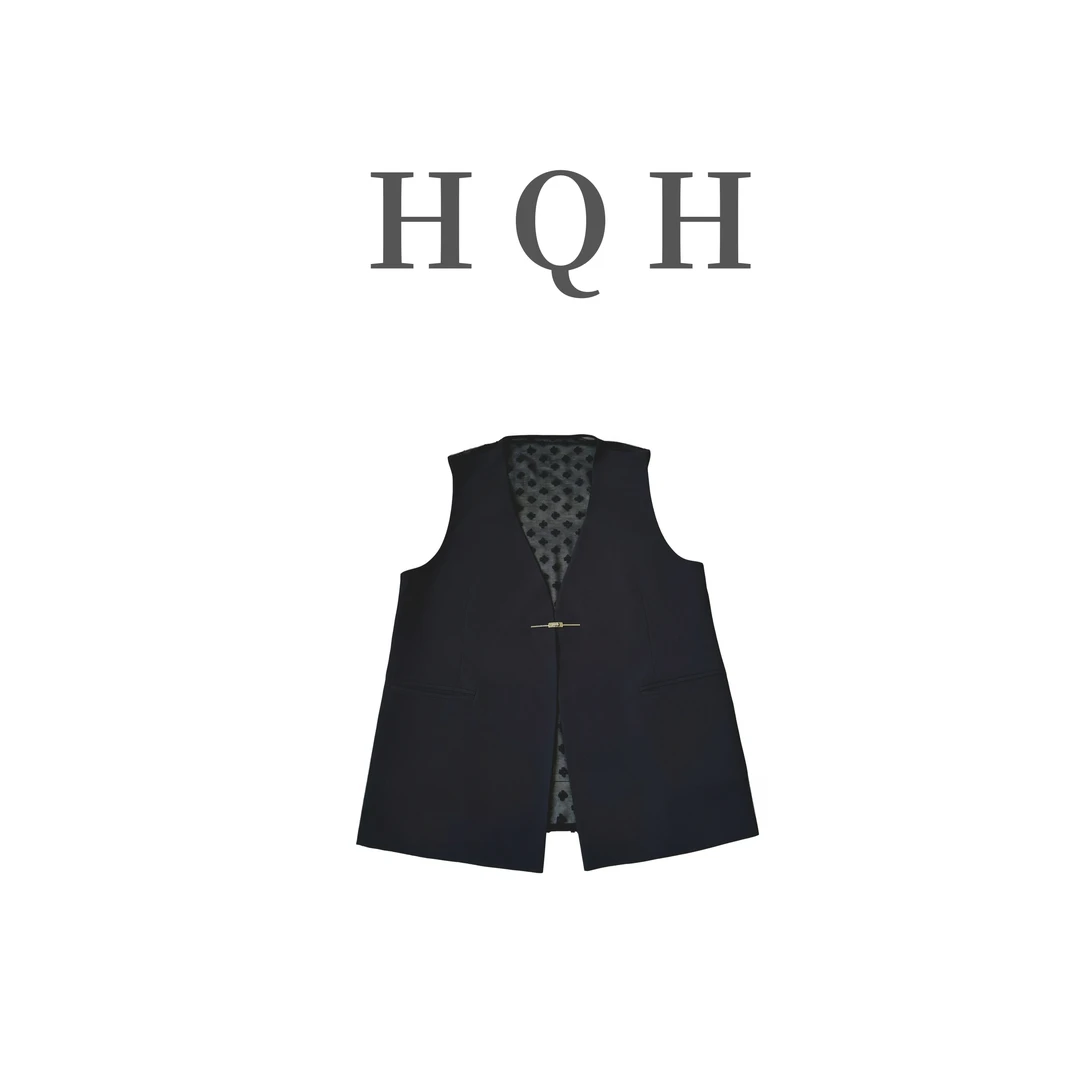 『君君定制』夏季设计感时尚休闲简约拼接蕾丝中长款无袖马甲3005#