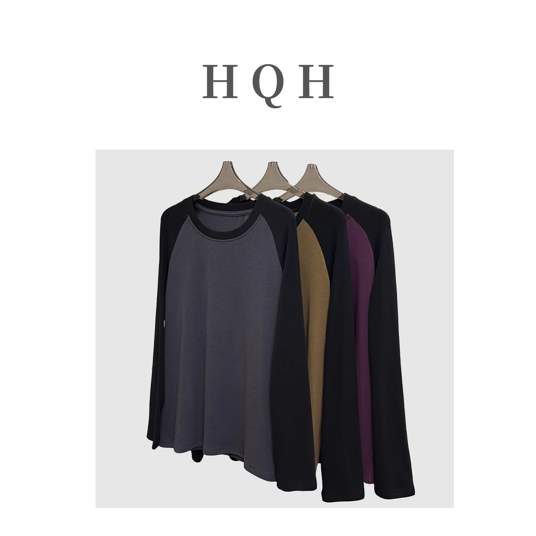 韩版秋冬季圆领撞色宽松舒适显瘦百搭休闲时尚长袖上衣6099#