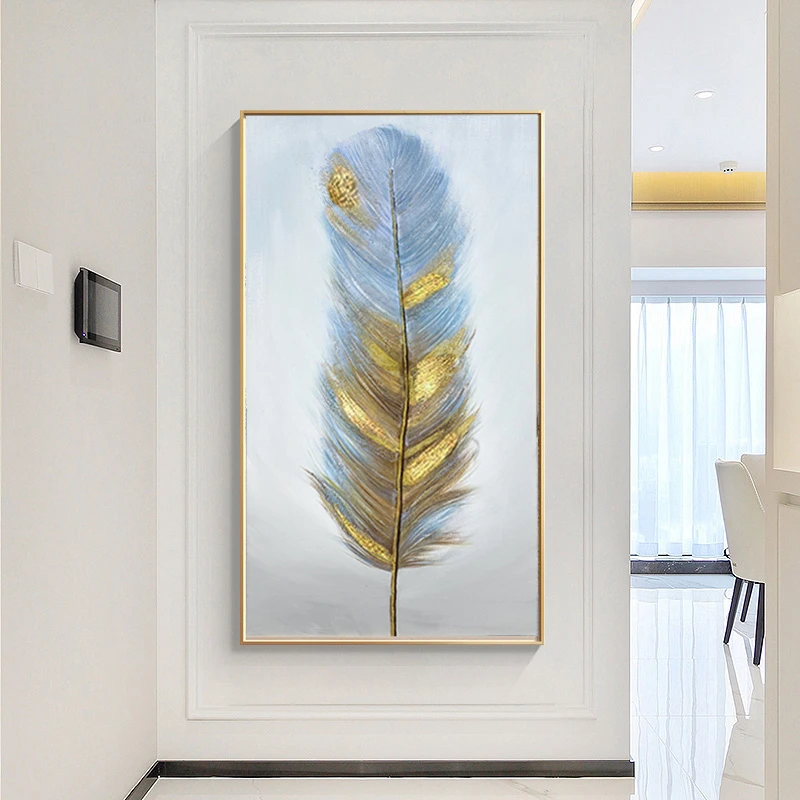 （翎羽）纯手绘油画入户玄关装饰画现代简约轻奢走廊过道尽头挂画