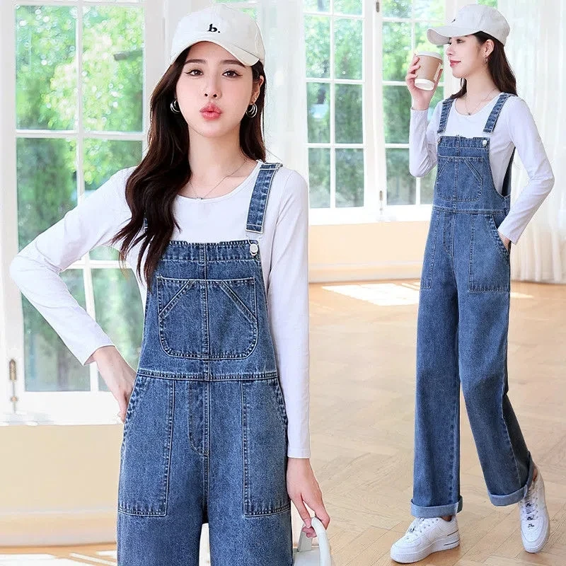 牛仔背带裤女2025春秋新款宽松直筒减龄小个子时尚吊带阔腿连体裤