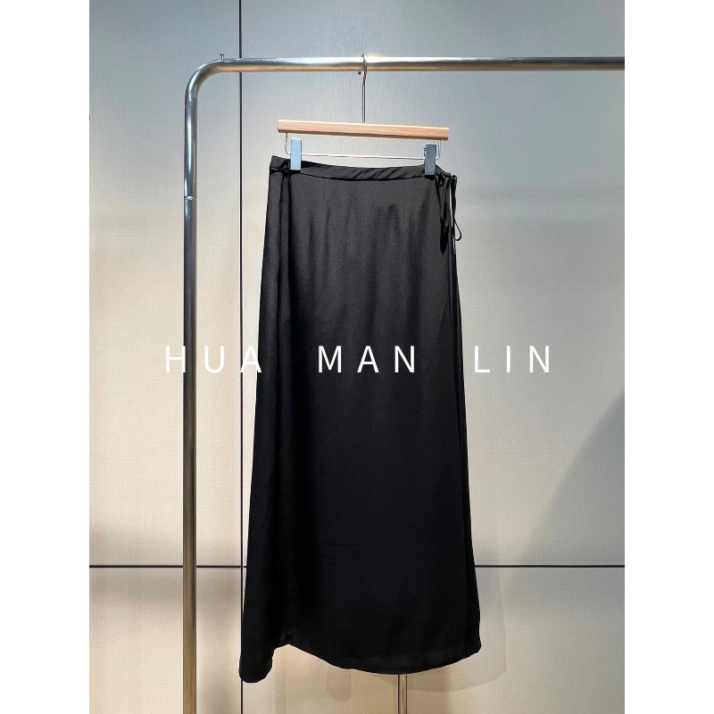 【花满林】单单自留款40MM重磅真丝桑蚕丝黑半身裙241136