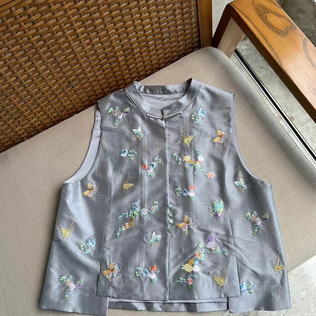 花滿林‘福禄寿’小立领重工刺绣26MM100%~双宫真丝桑蚕丝马夹8583