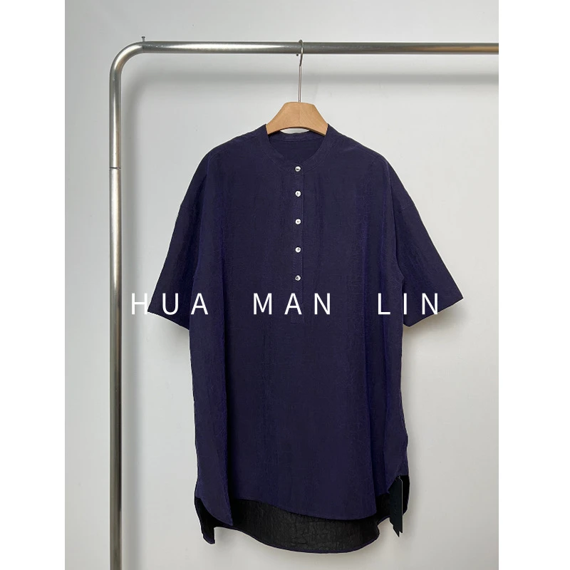 花滿林小立领紫色30MM龟裂纹真丝桑蚕丝阔版中长款上衣8329