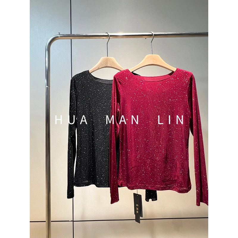【花满林】‘亮晶晶打底’圆领简约百搭醋酸上衣246697
