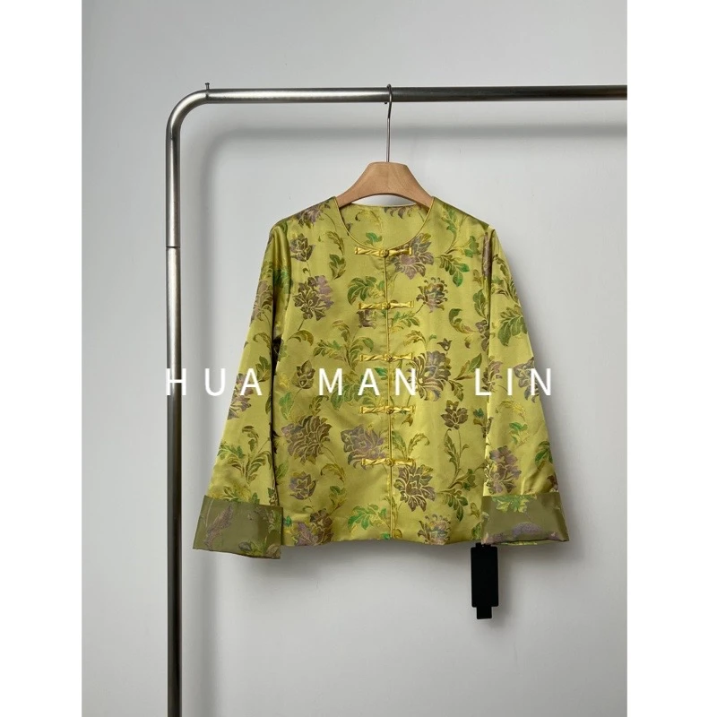 【花滿林】圆领扭扭盘扣50MM宋锦真丝桑蚕丝外套8766