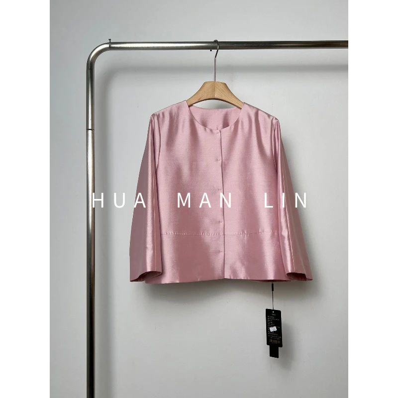 【花滿林】圆领暗扣简约桑蚕丝丝毛气质外套8882