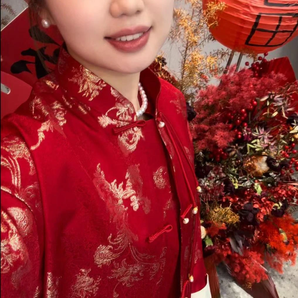 【花滿林】“金红一瞥”新款国风真丝桑蚕丝流苏扣卷白色袖外套7966