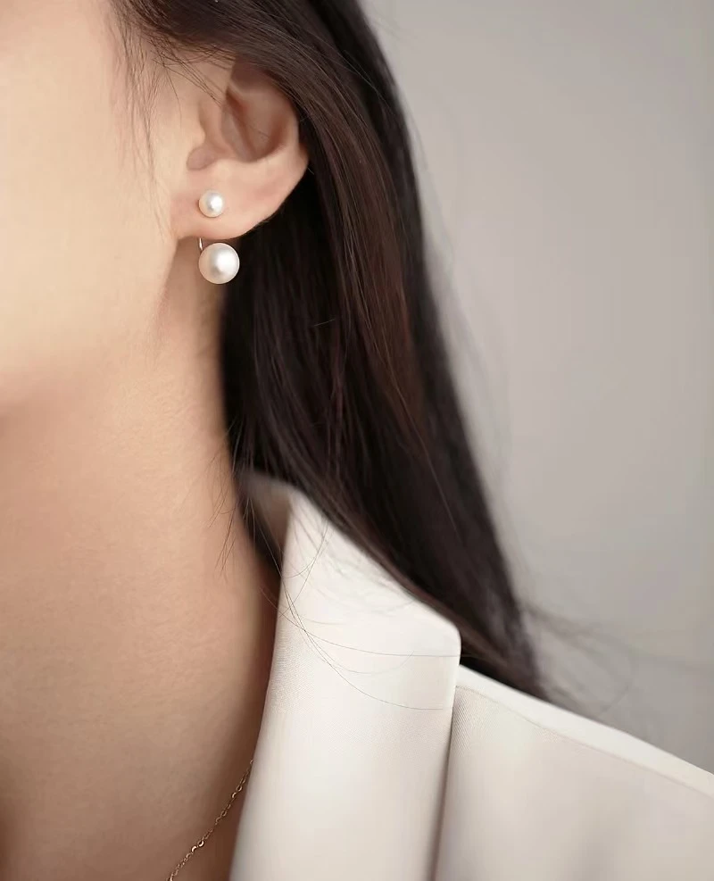 【新人专享】天然淡水珍珠S925通体银耳钉双珠耳钉一款两戴LH0588
