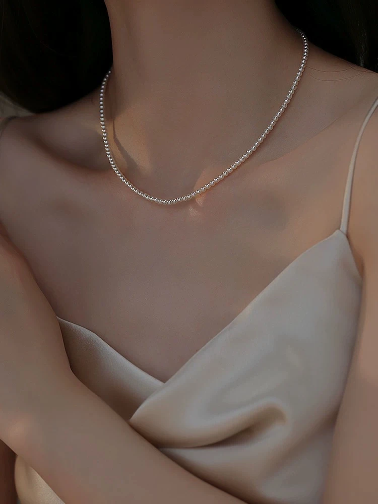 天然珍珠baby小米珠3-4点位S925银尾链珍珠项链轻奢叠戴LH0538