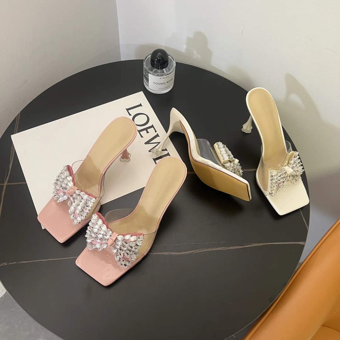 方头仙女风百搭小众蝴蝶结水钻夏季细高跟拖鞋女2024夏款011675