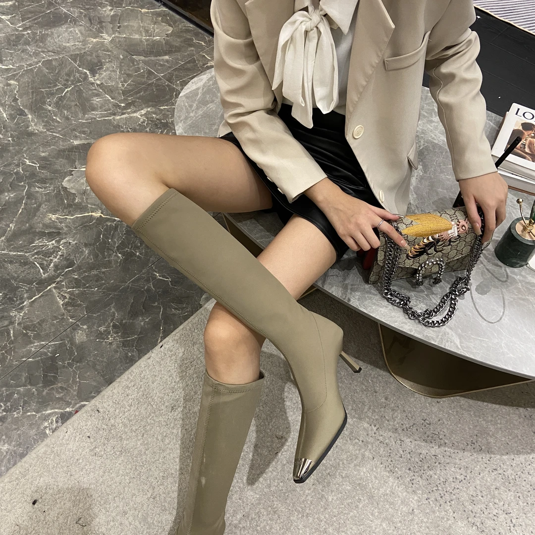 法式金属圆头弹力靴女显瘦细高跟中筒靴女2024秋季爆款0723M519