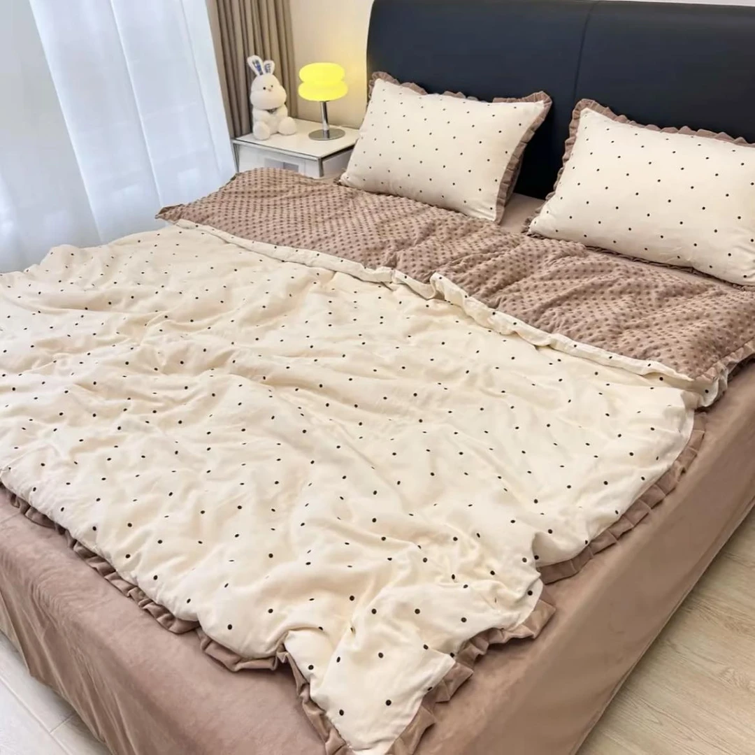 ins风法式复古小清新风双层纱棉加绒秋冬保暖四件套加厚被套床单