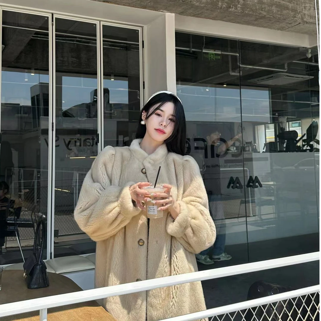 【叁晚晚】新款天鹅绒级水貂外套整貂大衣女轻奢设计师中长款秋冬