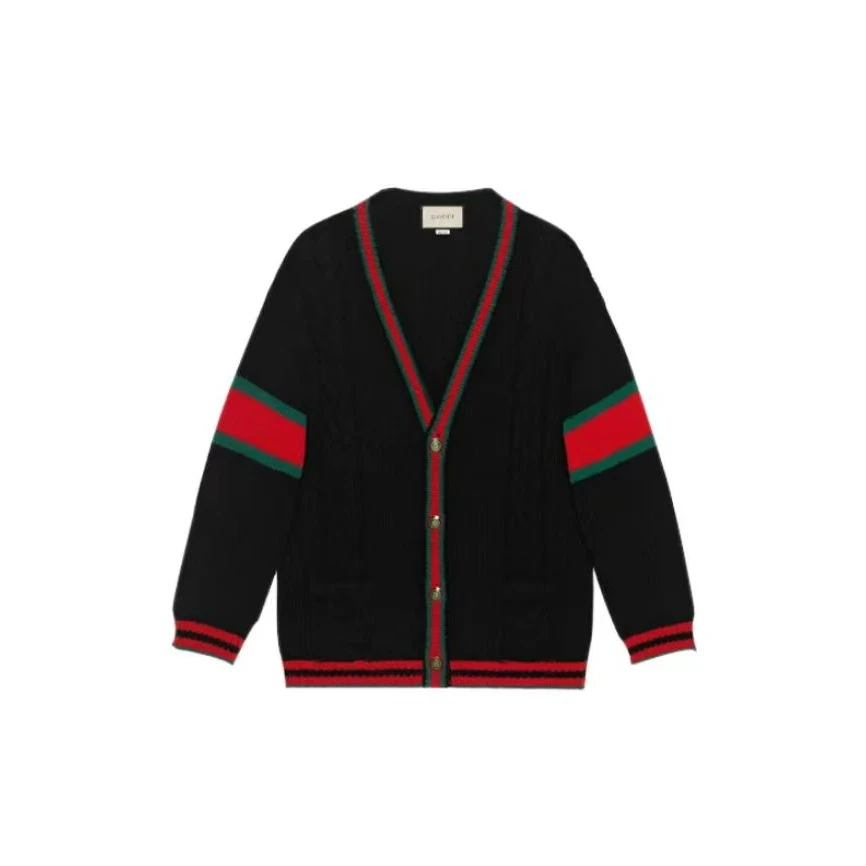 全新未使用 GUCCI/古驰 休闲V领羊毛针织开衫外套黑色经典毛衣